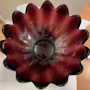 BLENKO GLASS   Blenko Amethyst Lotus Flower bowl.  Purple Scalloped Glass Bowl.